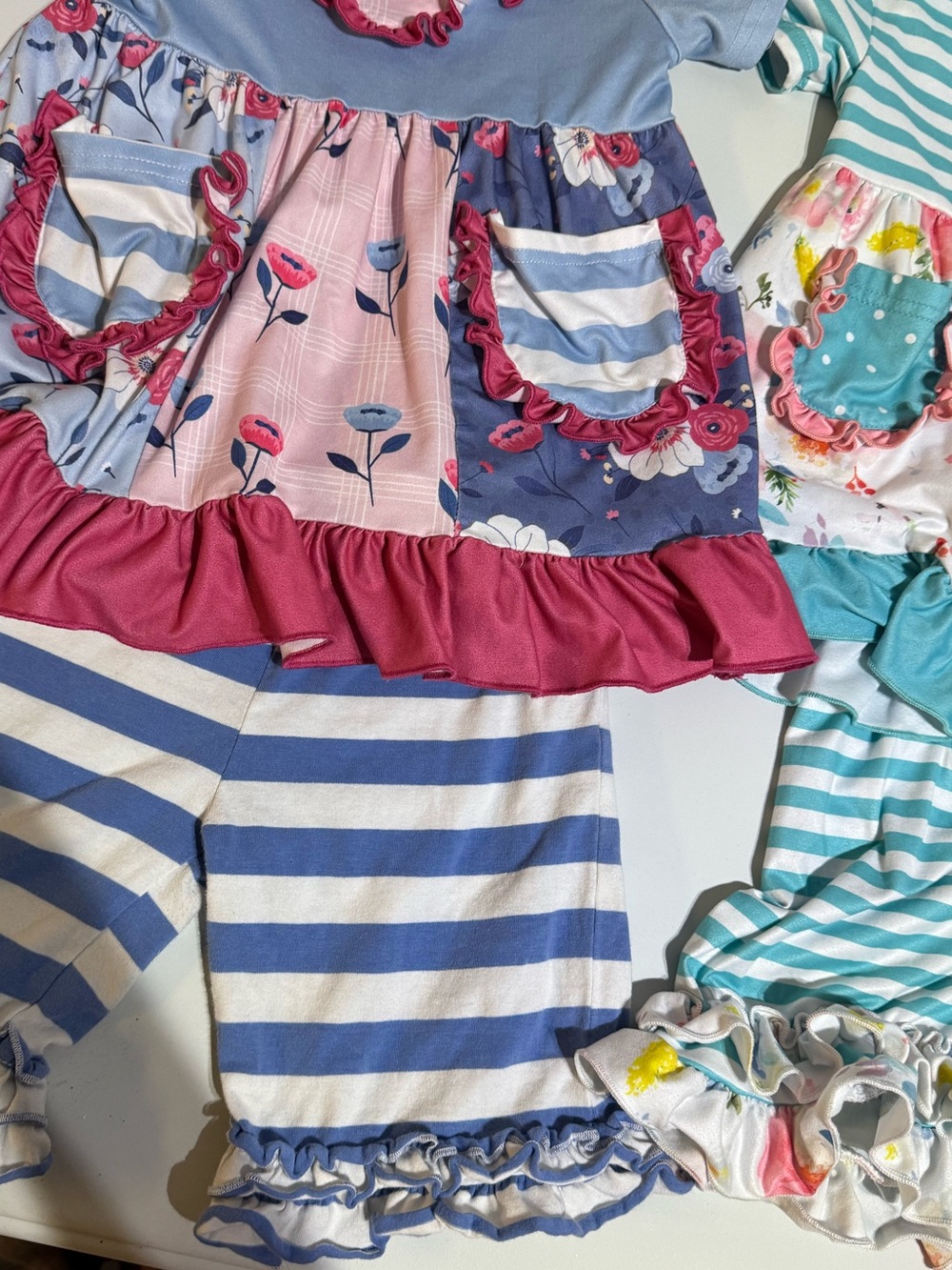 Ruffle Girl Mixed Pattern Floral Tops & Shorts Girls Matching Sets Sz 6/7 NWOT - Picture 2 of 7